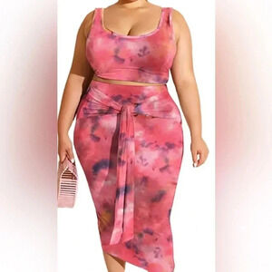 Lexiart Stretchy 2 Piece Dresses Bodycon
Tanks Crop Top Bandage Midi Skirt